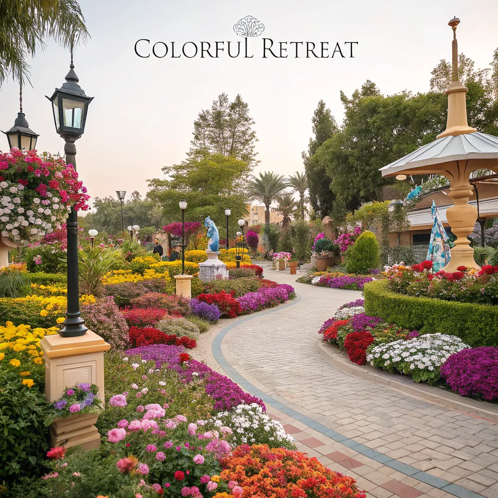 Colorful Retreat - A vibrant garden full of colorful flowers and artistic decor