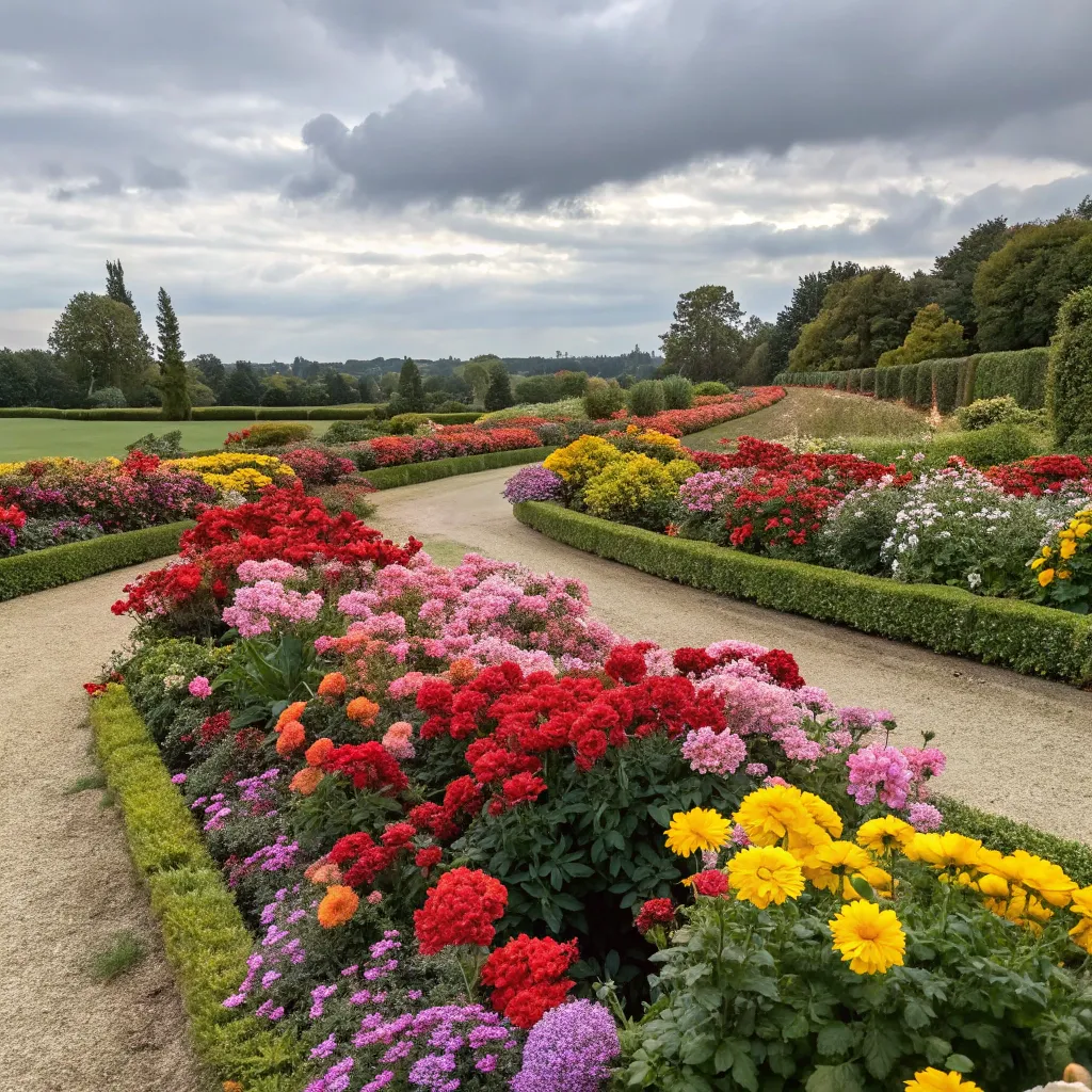 Colorful flower bed in a garden